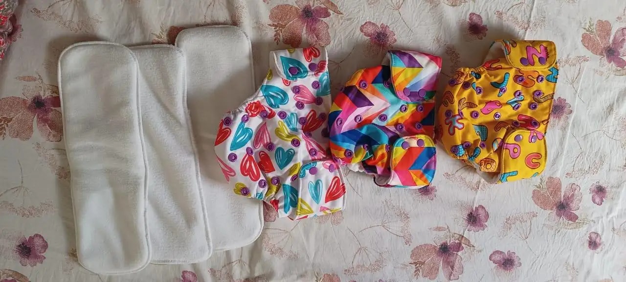Adjustable Washable & Reusable Cloth Diaper With Absorbent Insert Pad (3M-3Y) | Oeko-Tex Certified - Rainbow, Floral Spring & Heart Doodles
