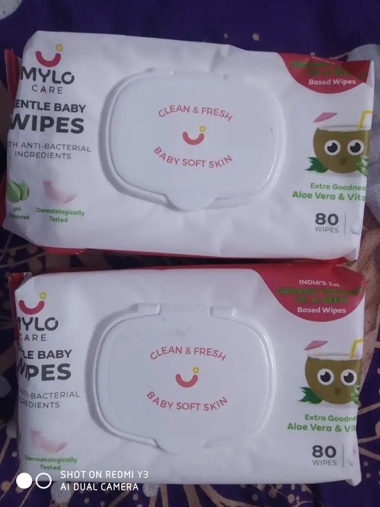 Gentle Baby Wipes With Lid - Organic Coconut Oil, Neem, Aloe Vera and Vitamin E | 98% Pure Water | Dermatologically Tested (Pack of 6) - 72 Wipes Per Pack