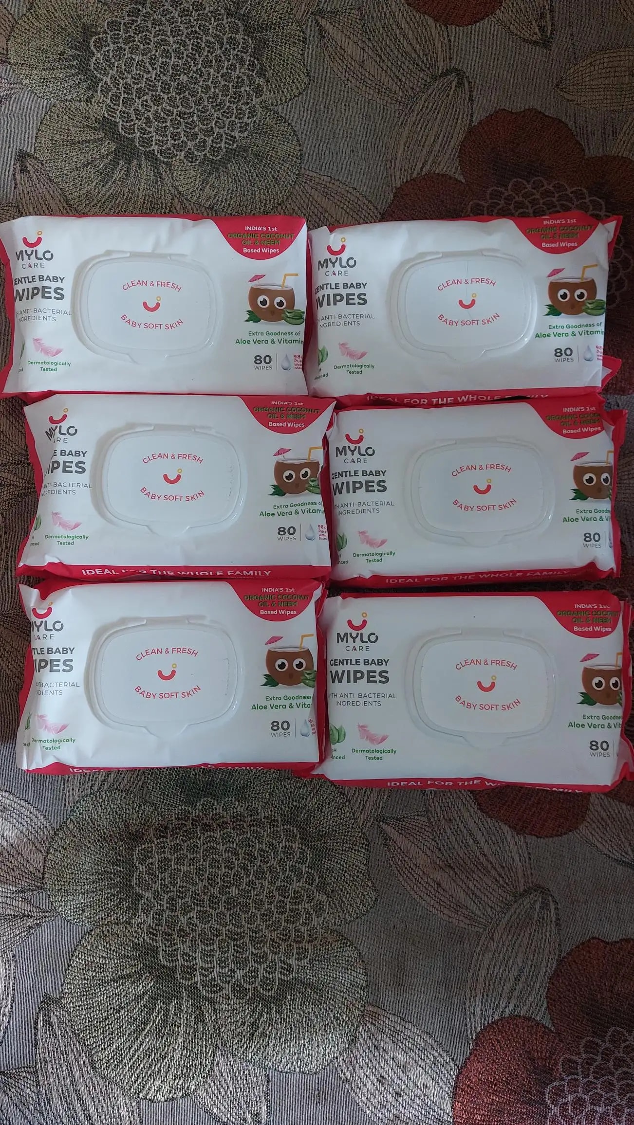 Gentle Baby Wipes With Lid - Organic Coconut Oil, Neem, Aloe Vera and Vitamin E | 98% Pure Water | Dermatologically Tested (Pack of 6) - 72 Wipes Per Pack