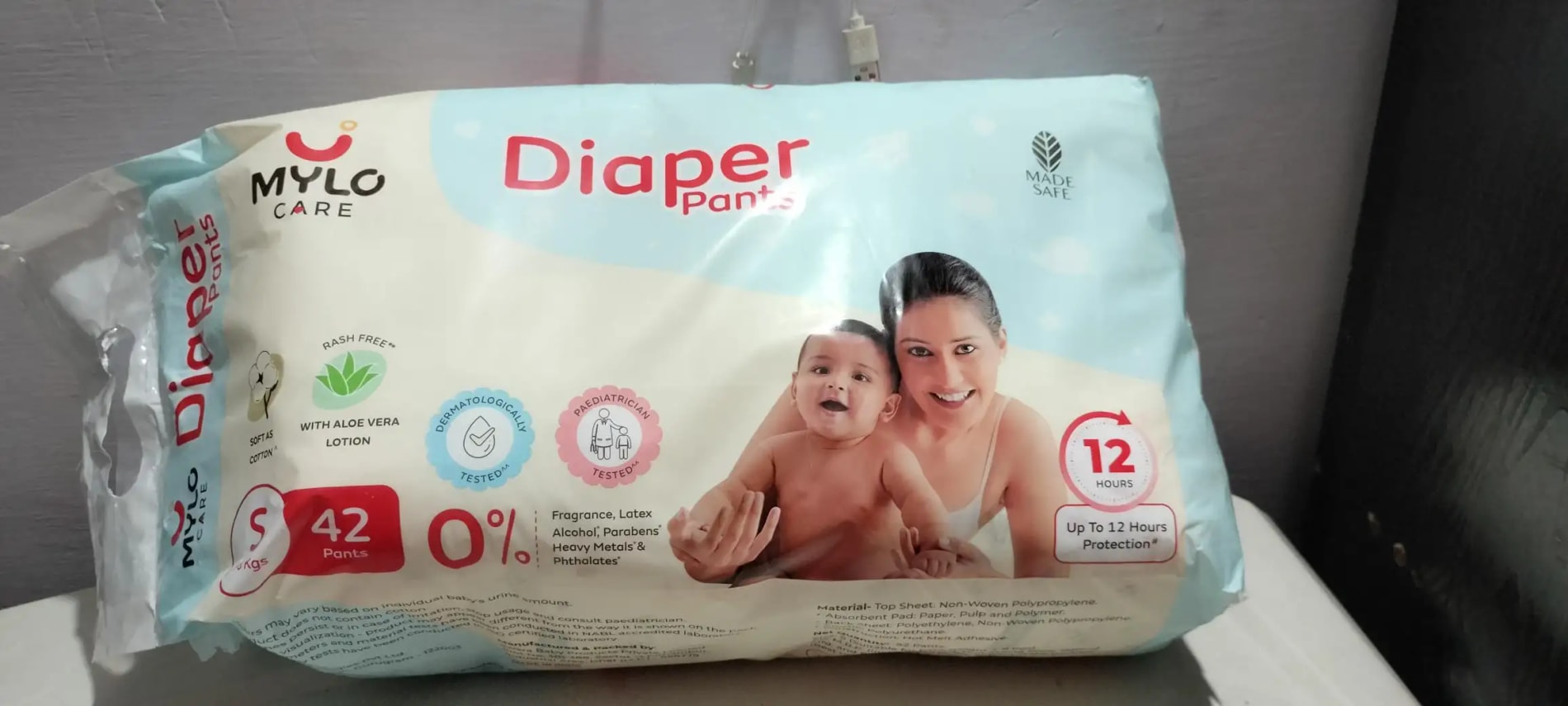 Mylo Baby New Born Diaper Pants | Up to 5Kgs | with Wetness Indicator | 92 Count