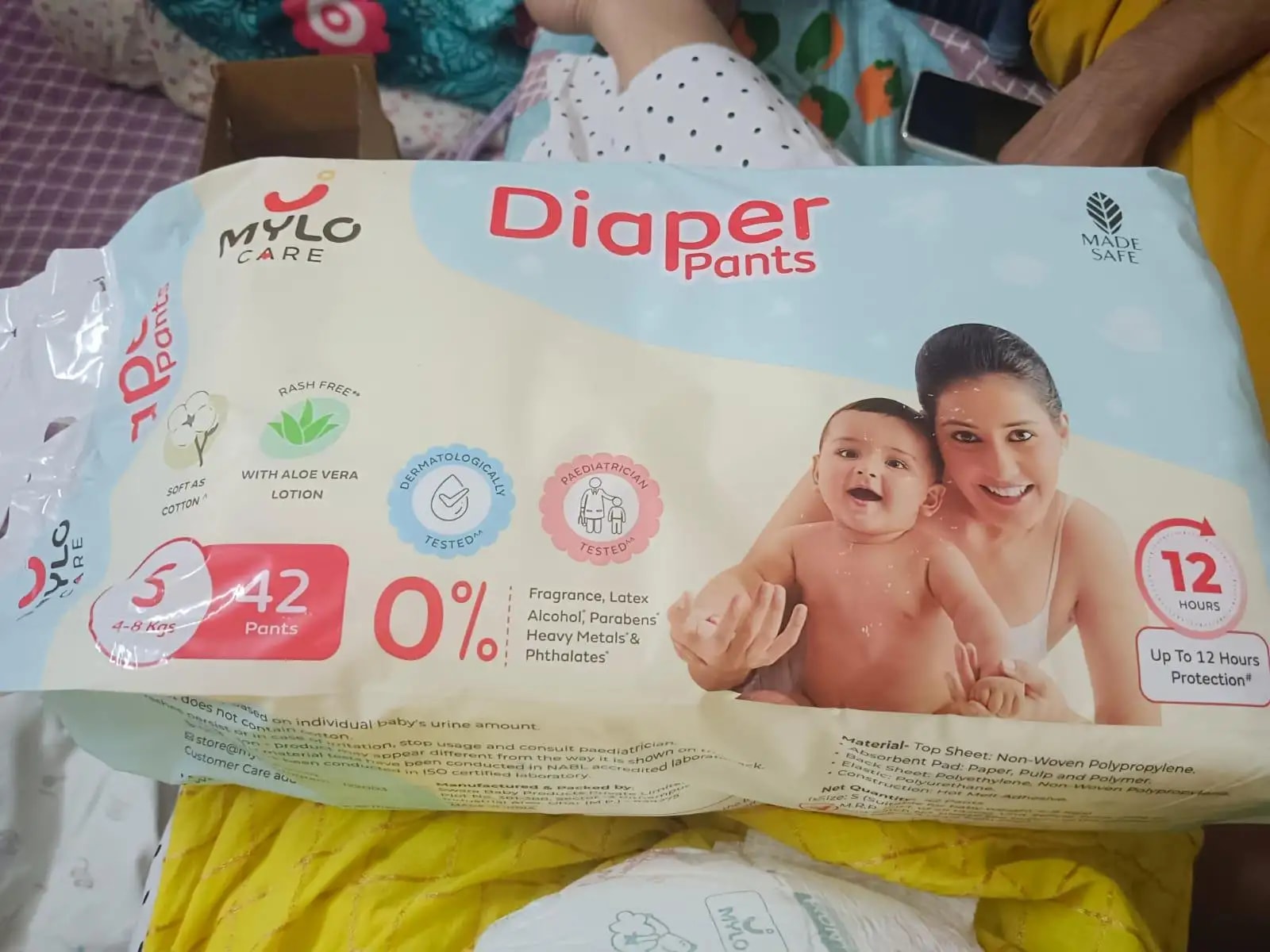 Mylo Baby New Born Diaper Pants | Up to 5Kgs | with Wetness Indicator | 92 Count