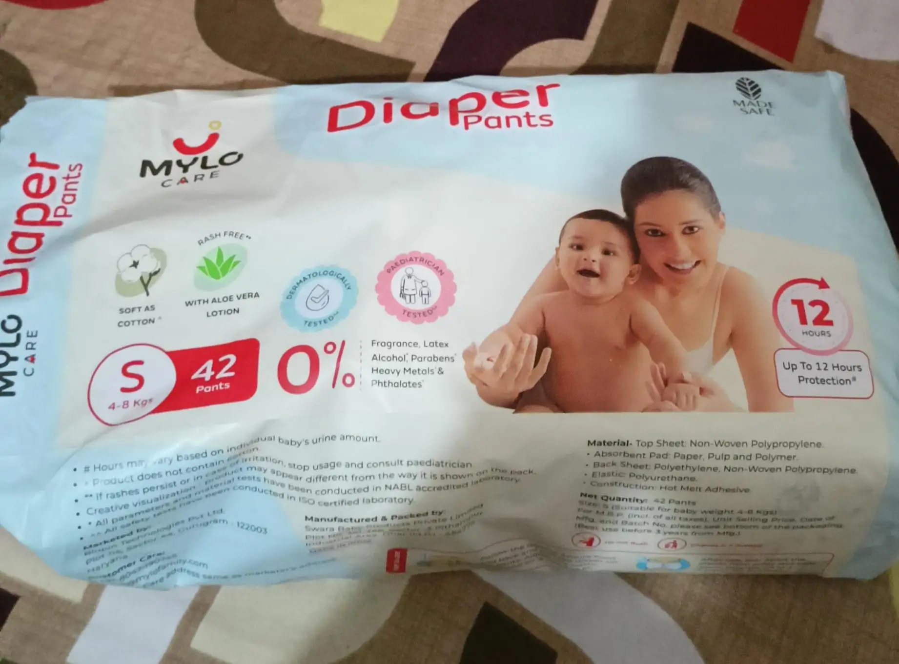 Mylo Baby New Born Diaper Pants | Up to 5Kgs | with Wetness Indicator | 92 Count
