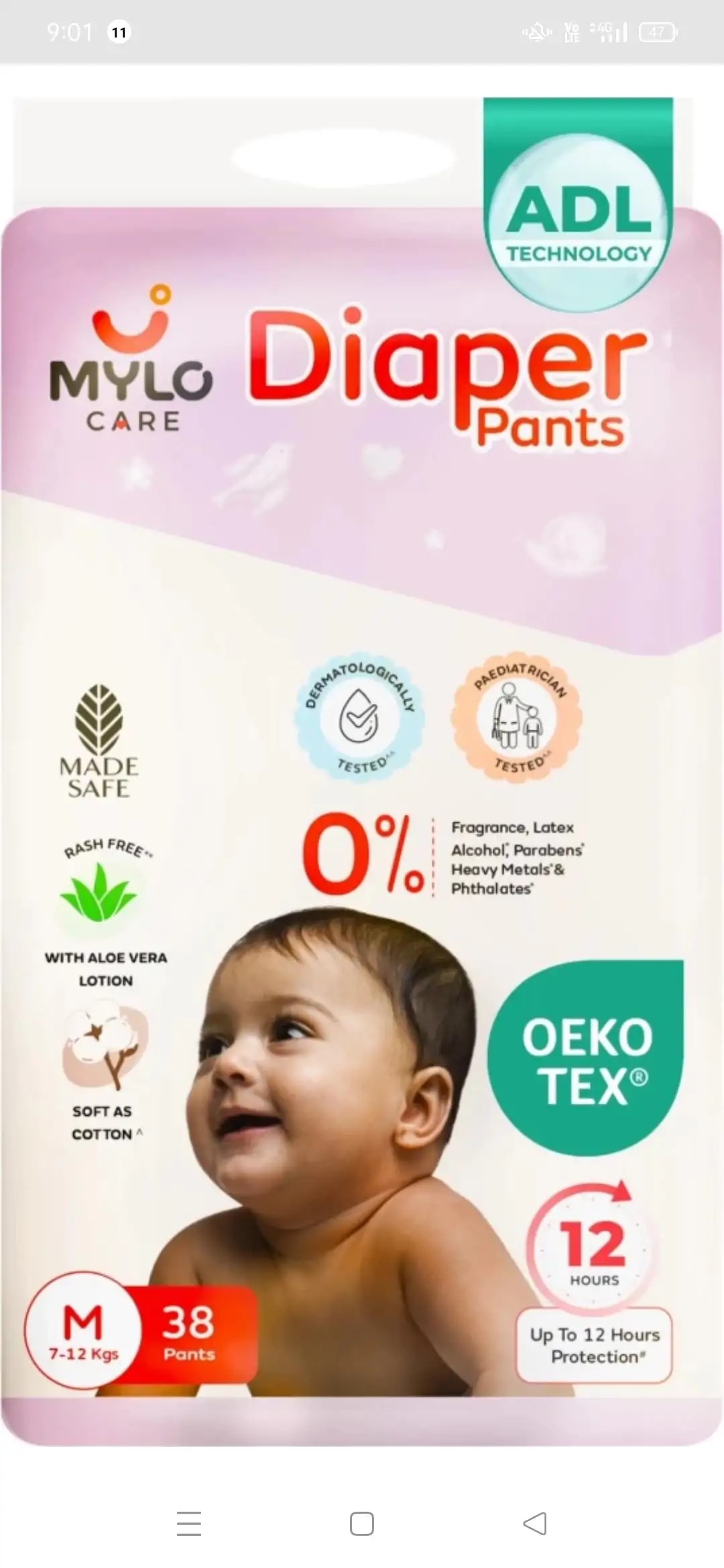 Mylo Baby New Born Diaper Pants | Up to 5Kgs | with Wetness Indicator | 92 Count