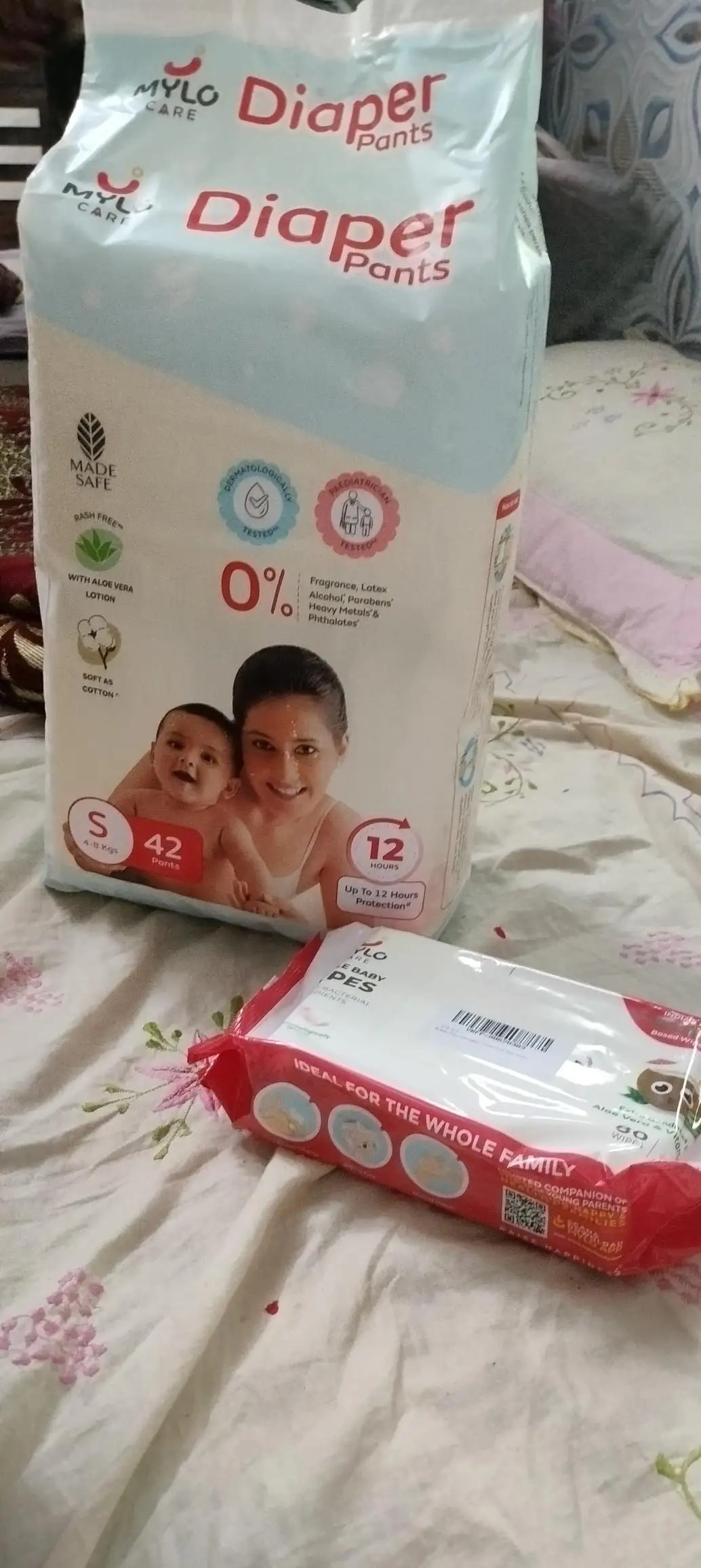 Monthly Diapering Super Saver Combo - Baby Diaper Pants Small (S) - (84 count) + Baby Wipes (Pack of 2)