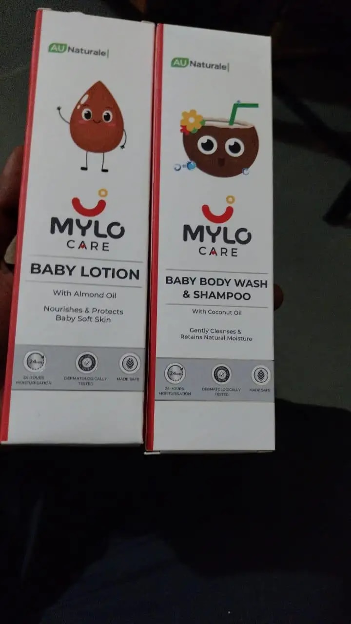 Baby Bath Essentials - Baby Body Wash & Shampoo (200 ml) and Mylo Care Baby Lotion (200 ml) | Tear Free Formulation | 24 Hours Moisturization