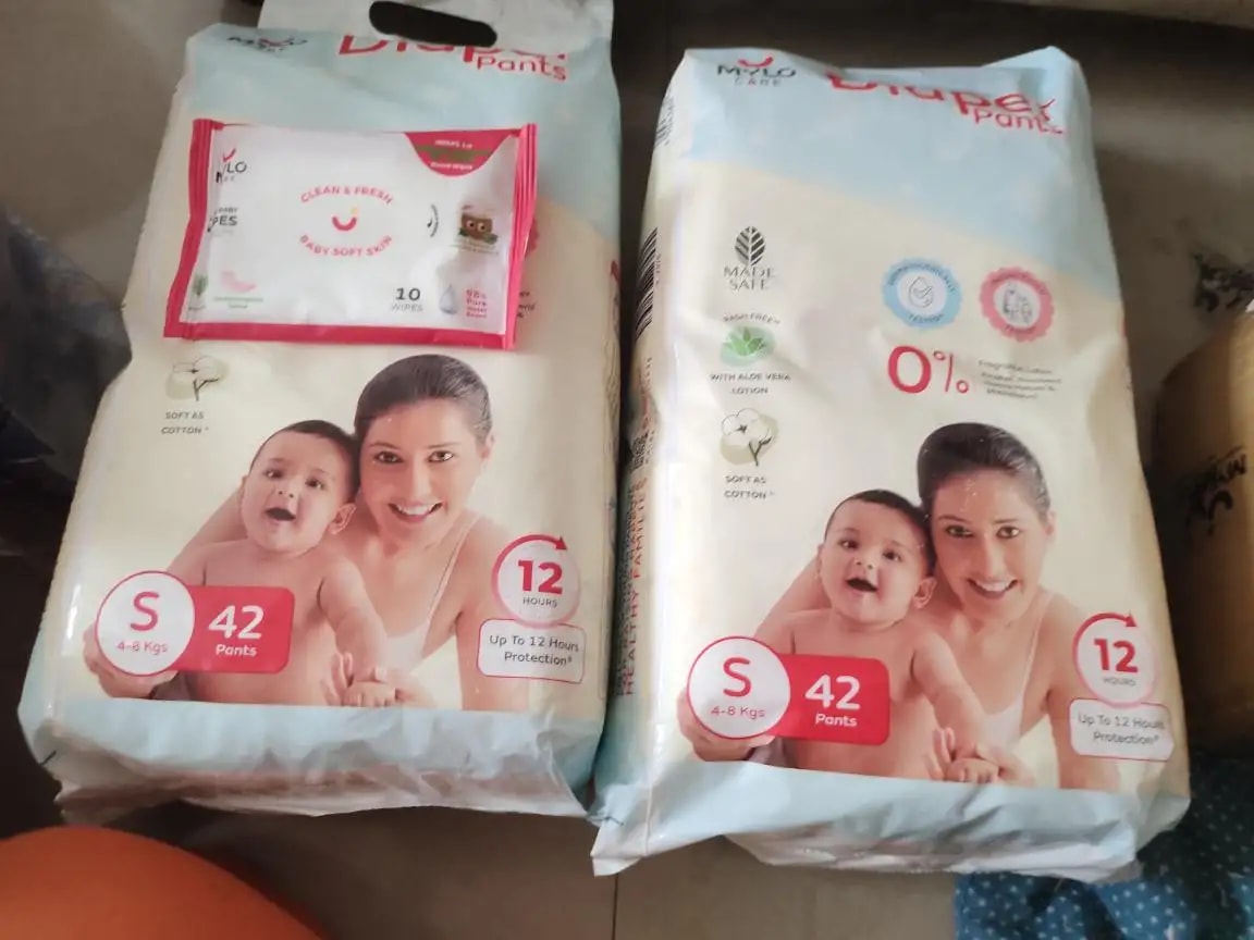 Monthly Diapering Super Saver Combo - Baby Diaper Pants Small (S) - (84 count) + Baby Wipes (Pack of 2)
