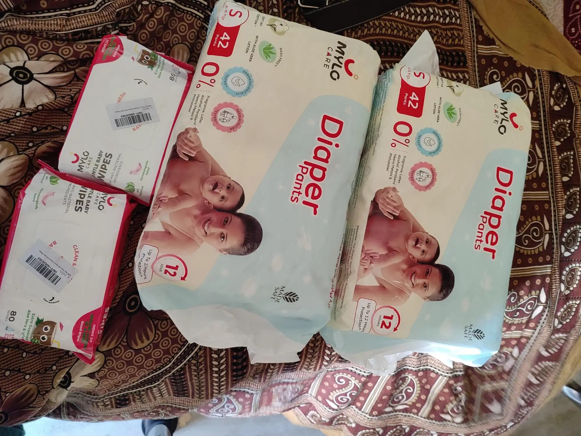 Monthly Diapering Super Saver Combo - Baby Diaper Pants Small (S) - (84 count) + Baby Wipes (Pack of 2)