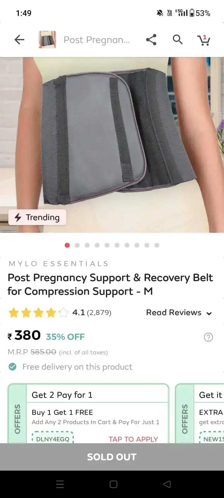 Post Pregnancy Belt After Delivery | Tightens Tummy | Improves Posture | Provides Back Support | Belly fat Loss Belt | Comfortable & Lightweight - M