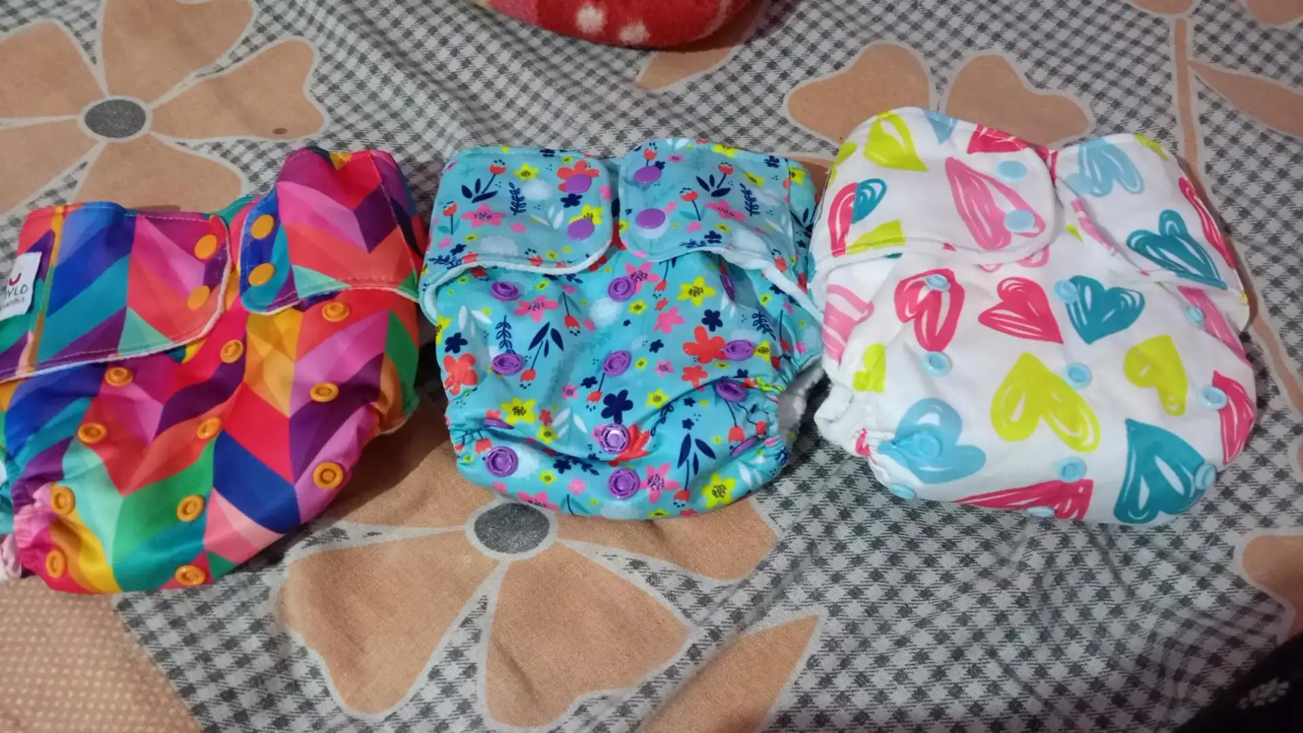 Adjustable Washable & Reusable Cloth Diaper With Absorbent Insert Pad (3M-3Y) | Oeko-Tex Certified - Rainbow, Floral Spring & Heart Doodles