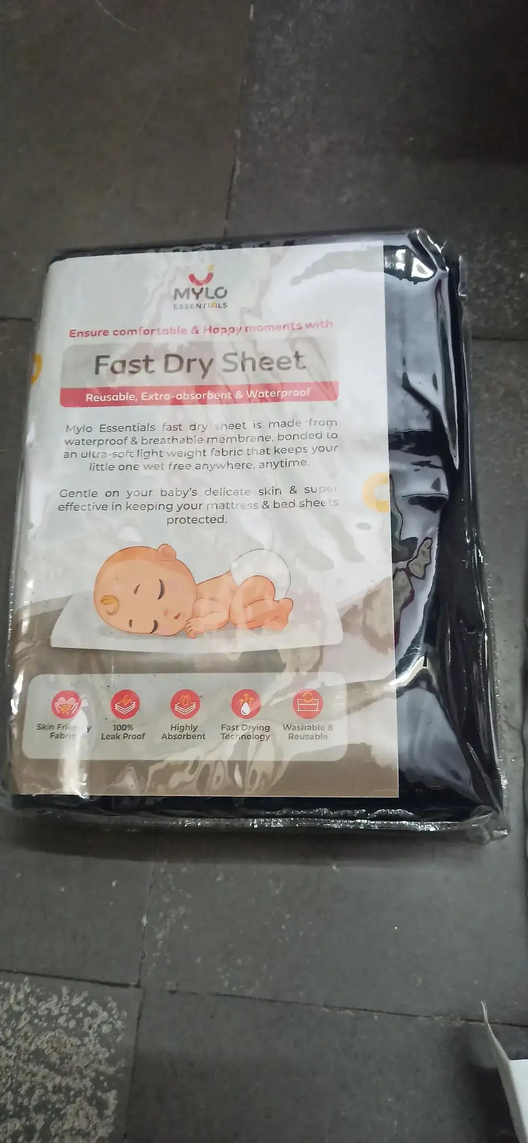 Waterproof Extra Absorbent Baby Dry Sheet & Bed Protector | Guards Against Spills, Stains & Nappy Leaks | Foldable & Portable - Navy Blue - M