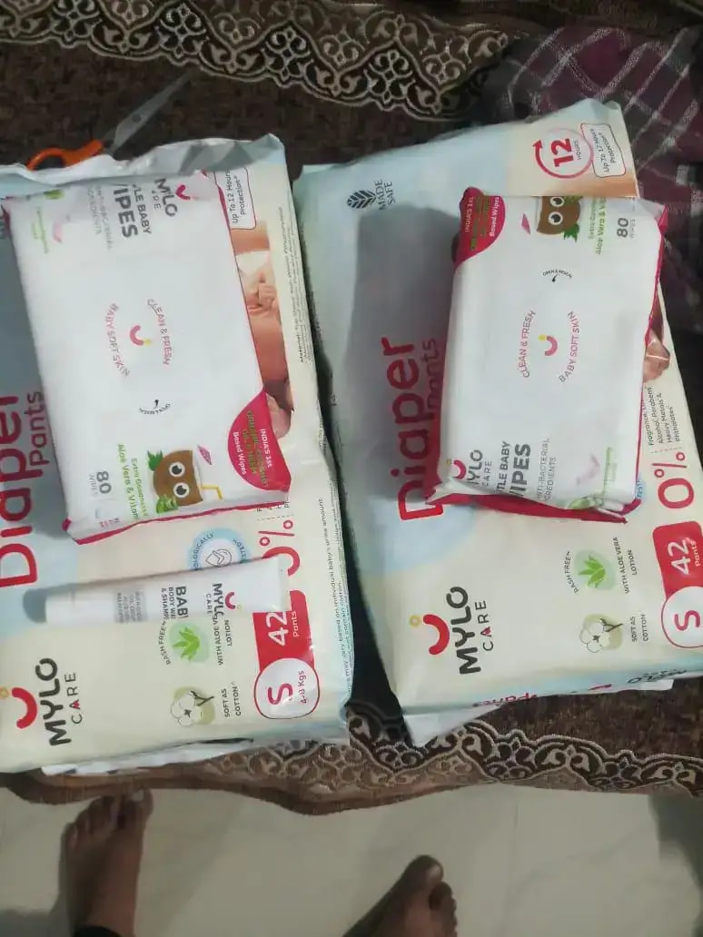 Monthly Diapering Super Saver Combo - Baby Diaper Pants Small (S) - (84 count) + Baby Wipes (Pack of 2)