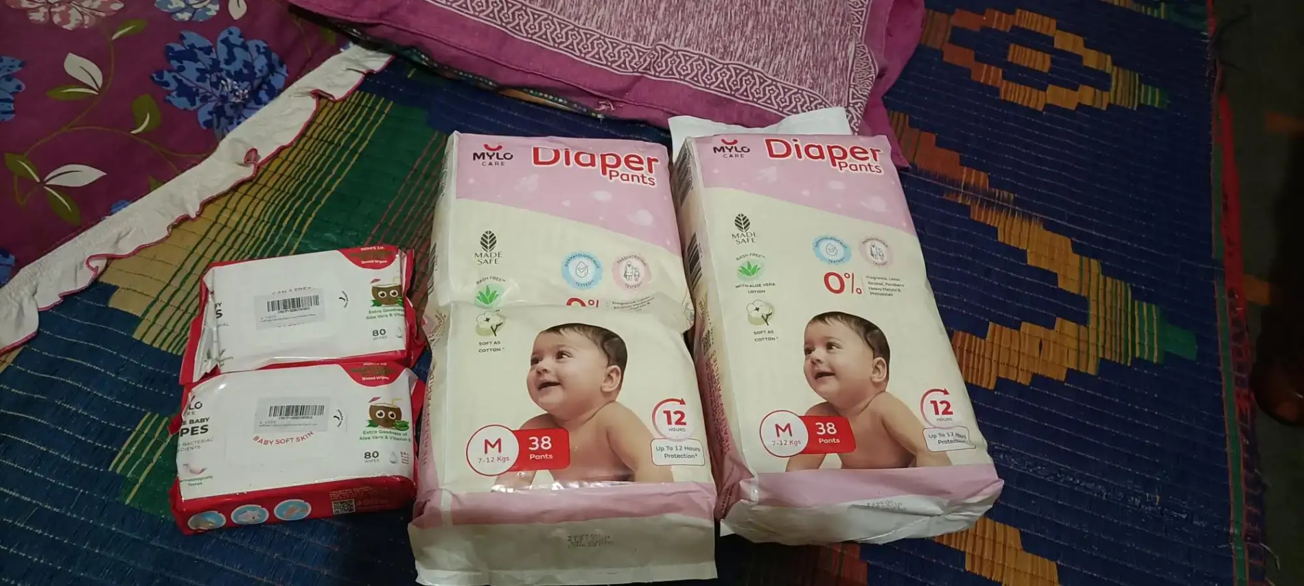 Monthly Diapering Super Saver Combo - Baby Diaper Pants Small (S) - (84 count) + Baby Wipes (Pack of 2)