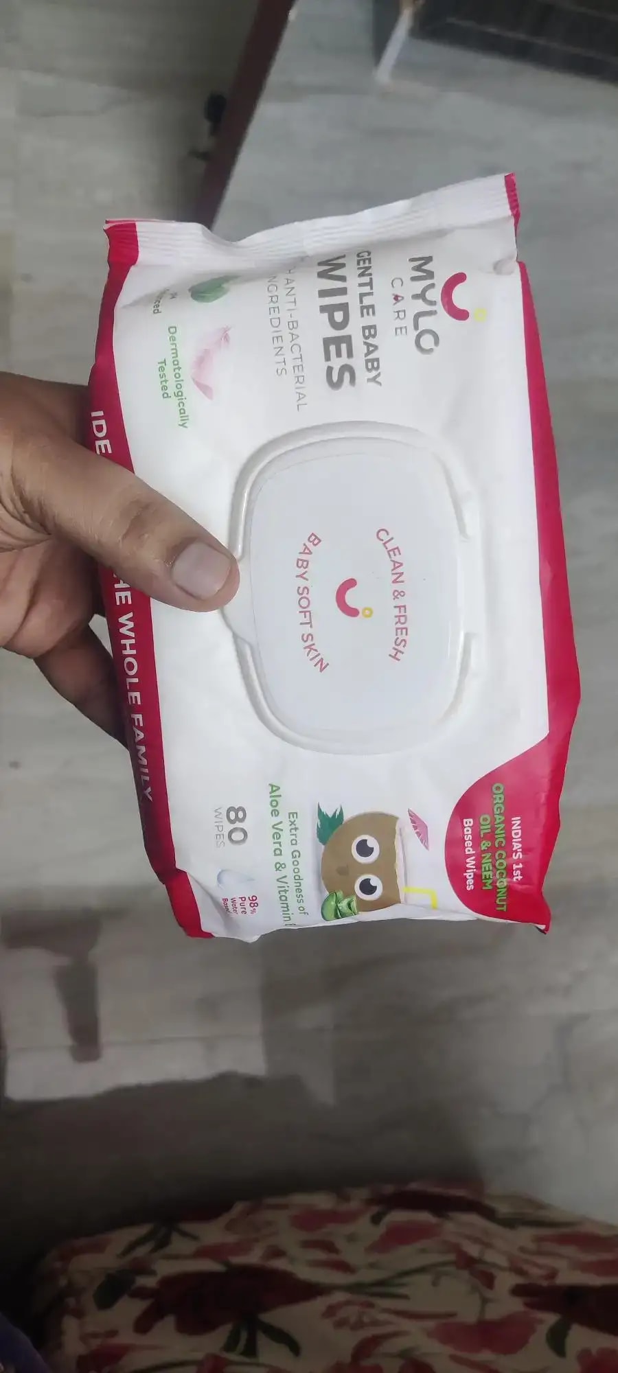 Gentle Baby Wipes With Lid - Organic Coconut Oil, Neem, Aloe Vera and Vitamin E | 98% Pure Water | Dermatologically Tested (Pack of 6) - 72 Wipes Per Pack