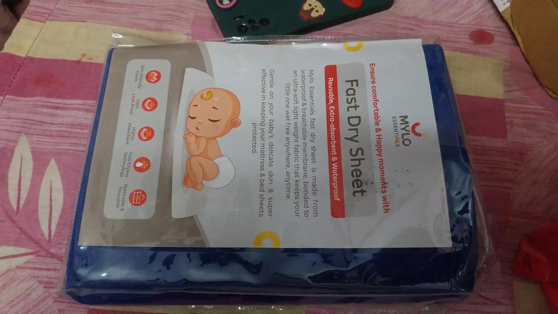 Waterproof Extra Absorbent Baby Dry Sheet & Bed Protector | Guards Against Spills, Stains & Nappy Leaks | Foldable & Portable - Navy Blue - M