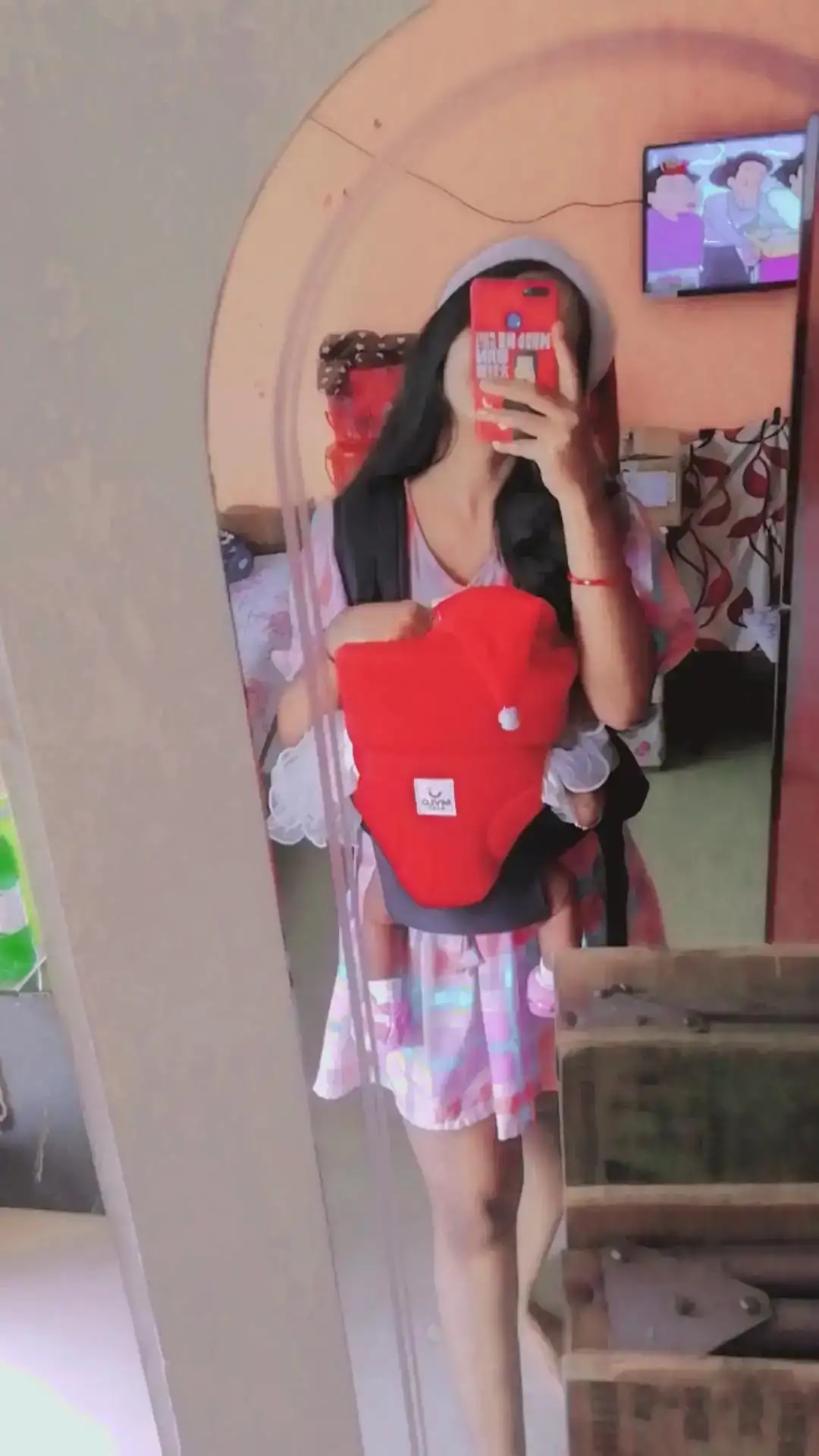 Baby Carrier Bag for 0 to 3 Years with 4 Comfortable Carrying Positions | Lightweight & Travel Friendly | Padded Neck & Shoulder Support - Red & Black