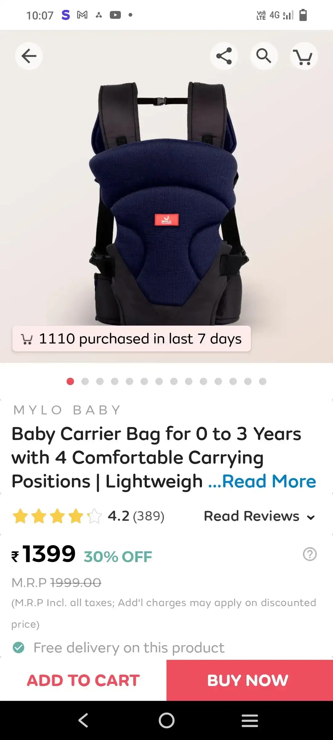Baby Carrier Bag for 0 to 3 Years with 4 Comfortable Carrying Positions | Lightweight & Travel Friendly | Padded Neck & Shoulder Support - Red & Black