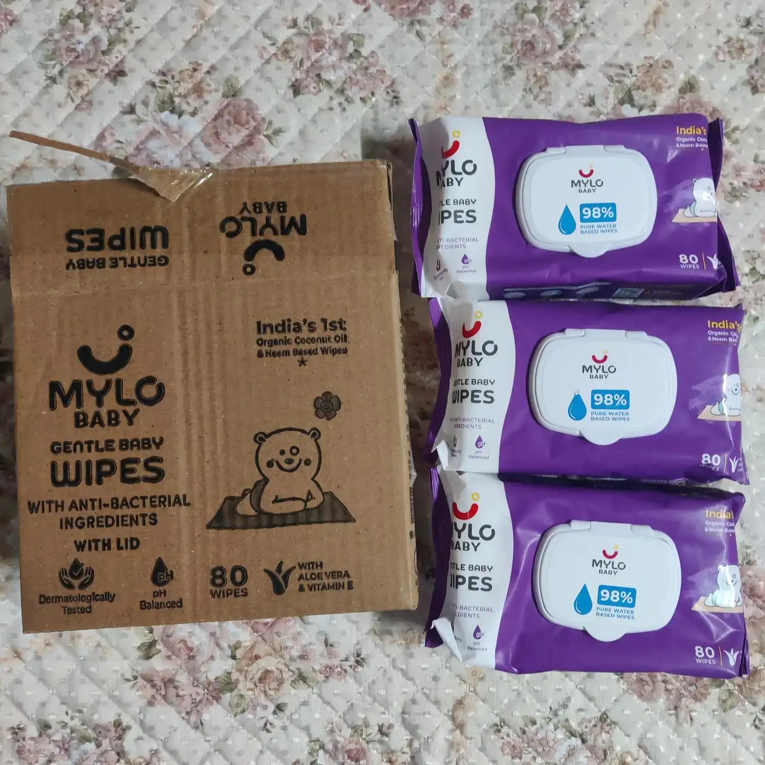 Gentle Baby Wipes With Lid - Organic Coconut Oil, Neem, Aloe Vera and Vitamin E | 98% Pure Water | Dermatologically Tested (Pack of 6) - 72 Wipes Per Pack