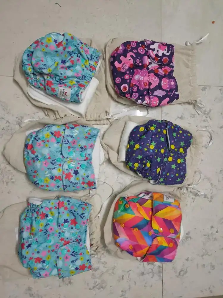 Adjustable Washable & Reusable Cloth Diaper With Absorbent Insert Pad (3M-3Y) | Oeko-Tex Certified - Rainbow, Floral Spring & Heart Doodles