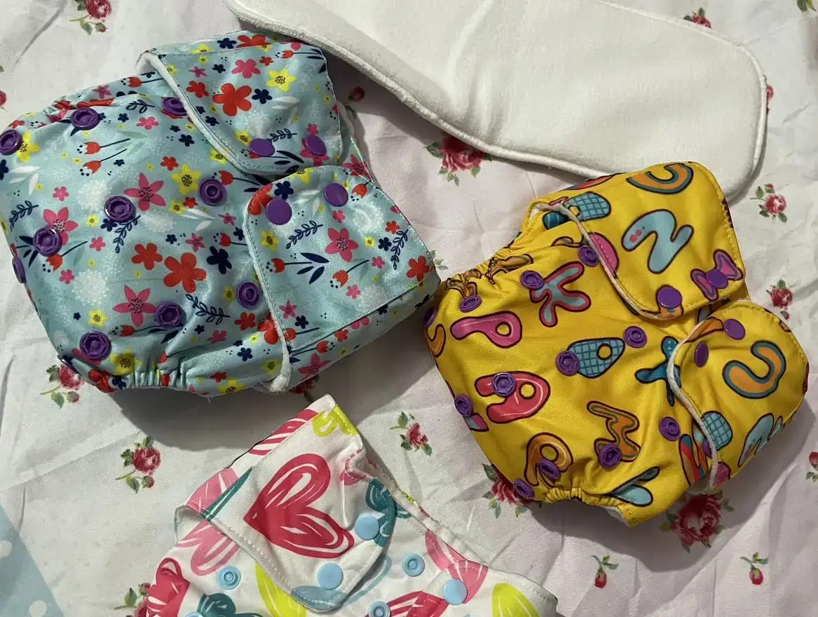 Adjustable Washable & Reusable Cloth Diaper With Absorbent Insert Pad (3M-3Y) | Oeko-Tex Certified - Rainbow, Floral Spring & Heart Doodles