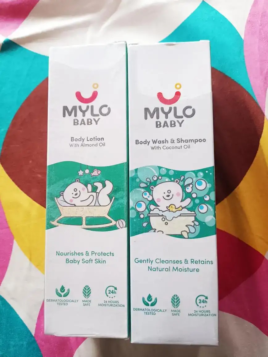 Baby Bath Essentials - Baby Body Wash & Shampoo (200 ml) and Mylo Care Baby Lotion (200 ml) | Tear Free Formulation | 24 Hours Moisturization