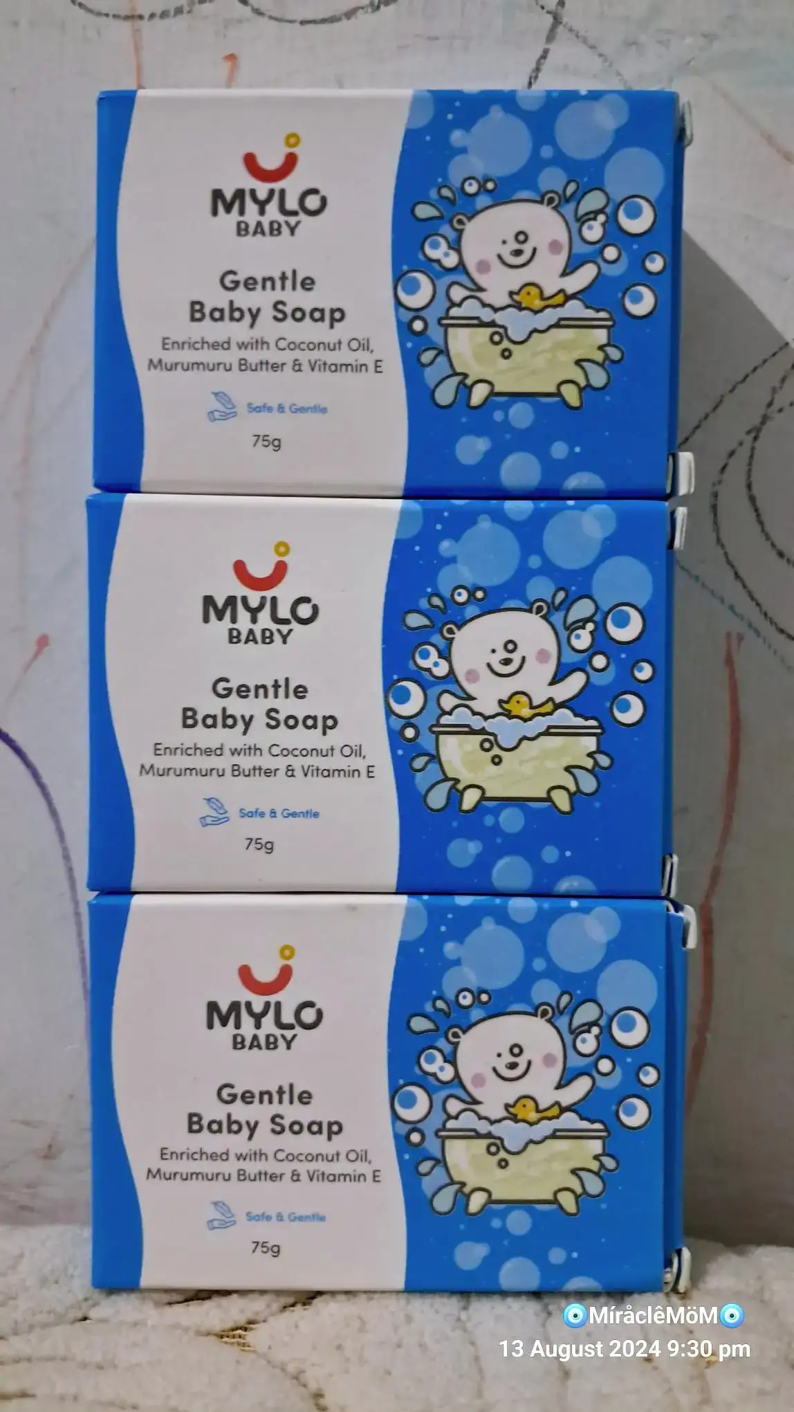 Mylo Baby Soap 75g - For 0-3 years with Vitamin E, Murumuru Butter, Jojoba Oil & Coconut Oil  - Pack of 3