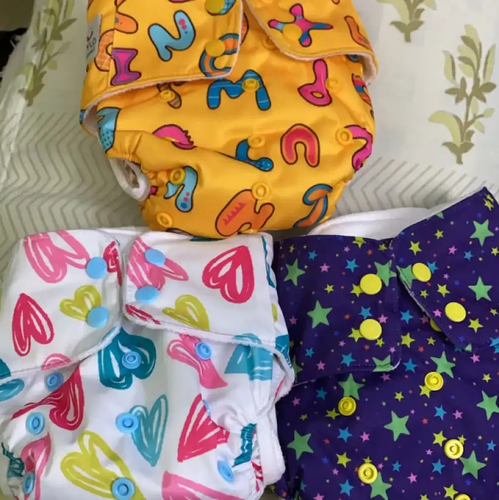 Adjustable Washable & Reusable Cloth Diaper With Absorbent Insert Pad (3M-3Y) | Oeko-Tex Certified - Rainbow, Floral Spring & Heart Doodles