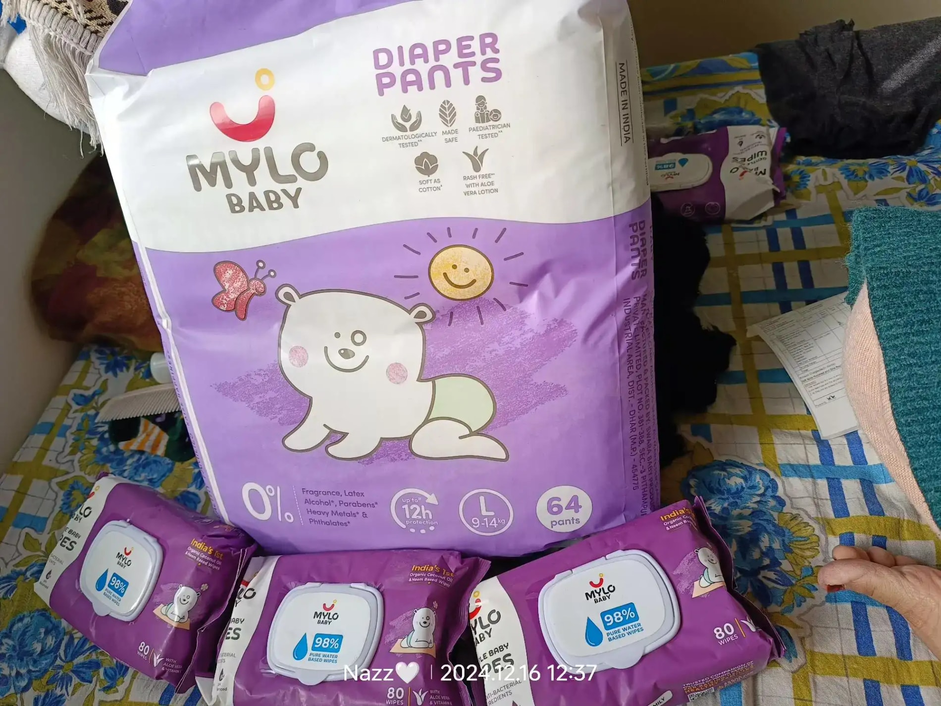 Mylo Baby New Born Diaper Pants | Up to 5Kgs | with Wetness Indicator | 92 Count