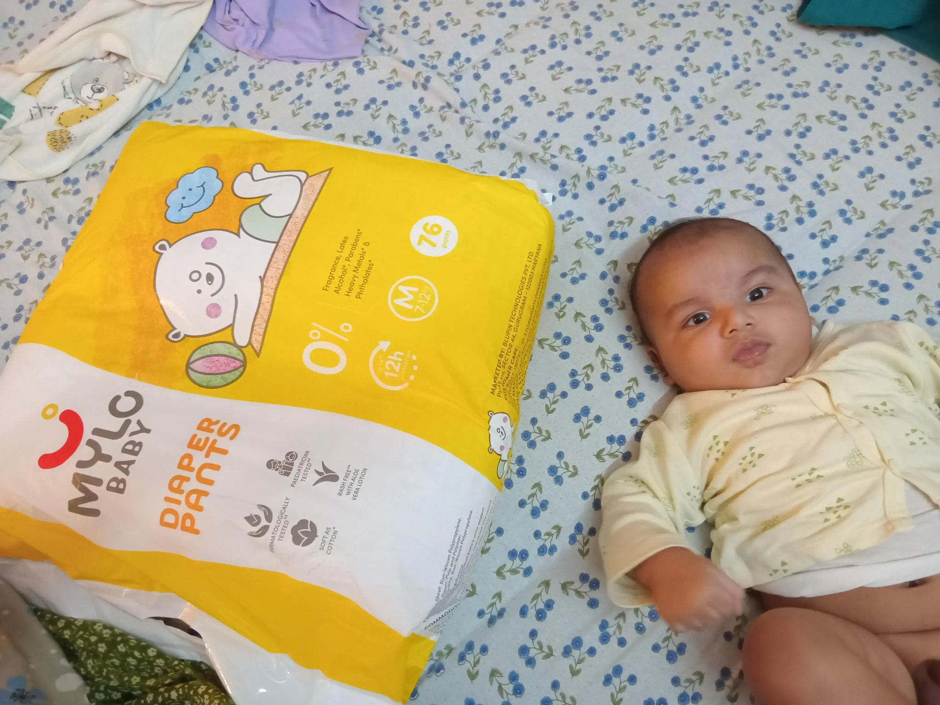 Mylo Baby New Born Diaper Pants | Up to 5Kgs | with Wetness Indicator | 92 Count