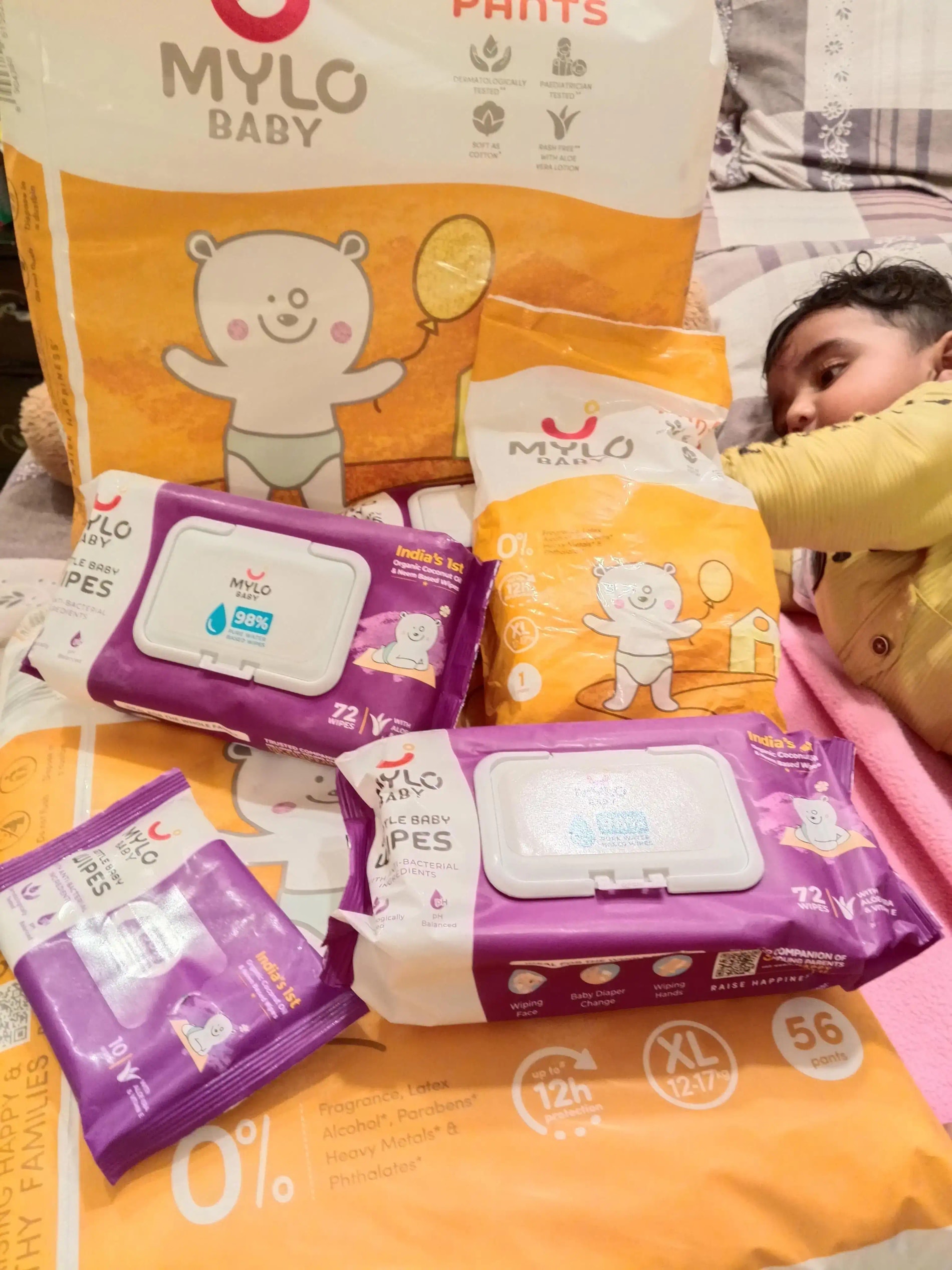 Mylo Baby New Born Diaper Pants | Up to 5Kgs | with Wetness Indicator | 92 Count