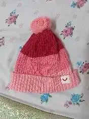 Baby Warm Winter Cap/Beanie with Pom-Pom in 100% Cotton – Red & Pink Beanie (0-6M) 