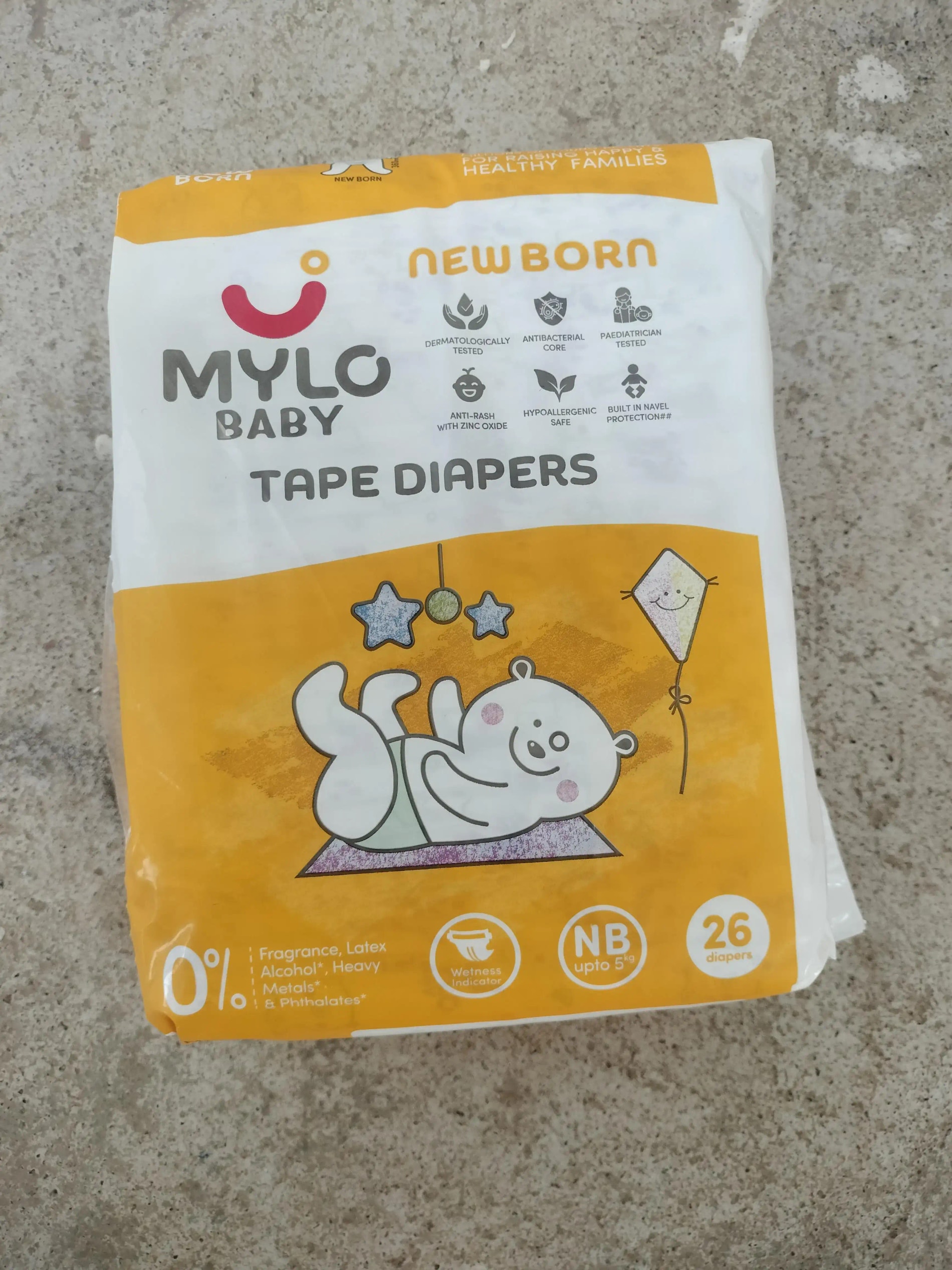 Mylo Baby New Born Diaper Pants | Up to 5Kgs | with Wetness Indicator | 92 Count