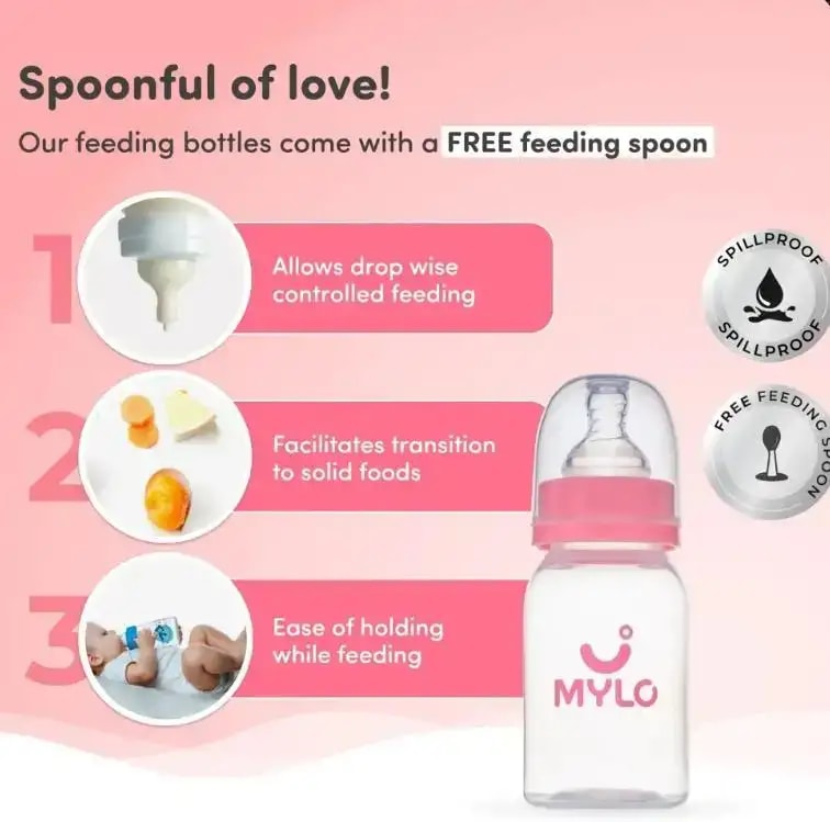 2-in-1 Baby Feeding Bottle | BPA Free with Anti-Colic Nipple & Spoon | Easy Flow Neck Design - Lion & Giraffe 125ml & 250ml