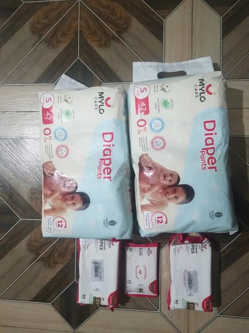 Monthly Diapering Super Saver Combo - Baby Diaper Pants Small (S) - (84 count) + Baby Wipes (Pack of 2)