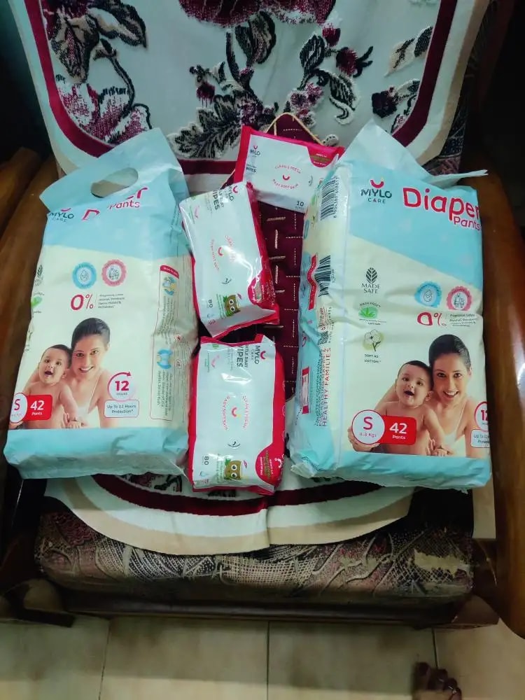 Monthly Diapering Super Saver Combo - Baby Diaper Pants Small (S) - (84 count) + Baby Wipes (Pack of 2)