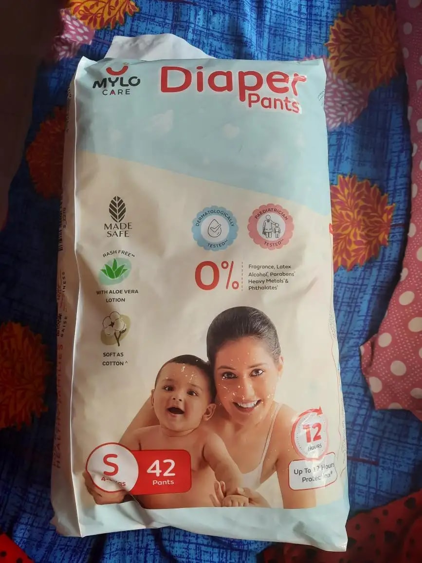 Mylo Baby New Born Diaper Pants | Up to 5Kgs | with Wetness Indicator | 92 Count