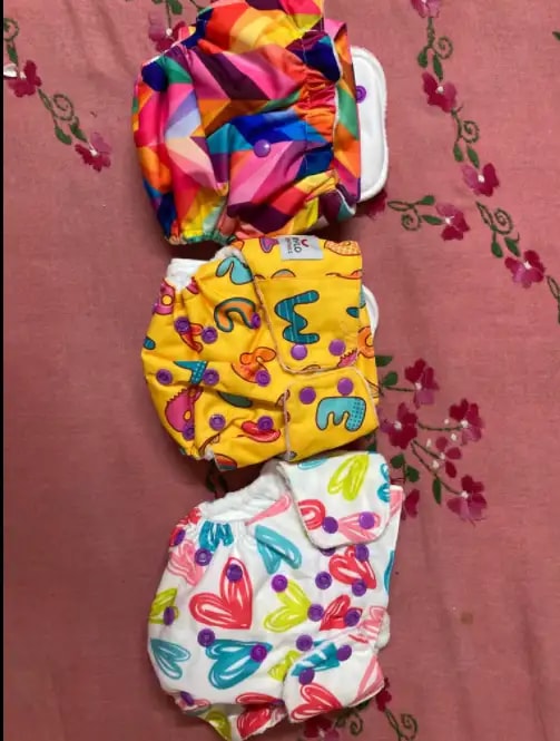 Adjustable Washable & Reusable Cloth Diaper With Absorbent Insert Pad (3M-3Y) | Oeko-Tex Certified - Rainbow, Floral Spring & Heart Doodles