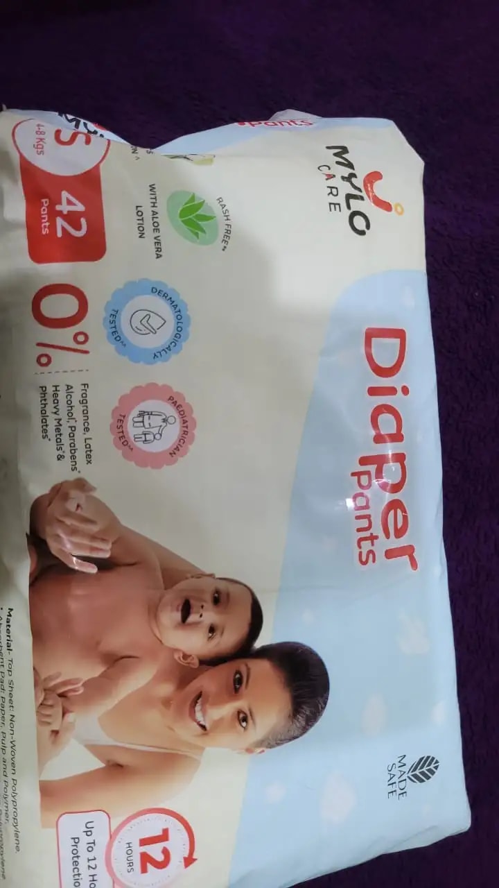 Mylo Baby New Born Diaper Pants | Up to 5Kgs | with Wetness Indicator | 92 Count