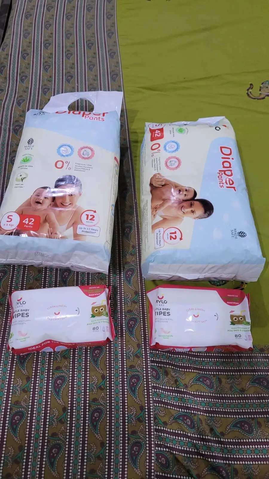 Monthly Diapering Super Saver Combo - Baby Diaper Pants Small (S) - (84 count) + Baby Wipes (Pack of 2)
