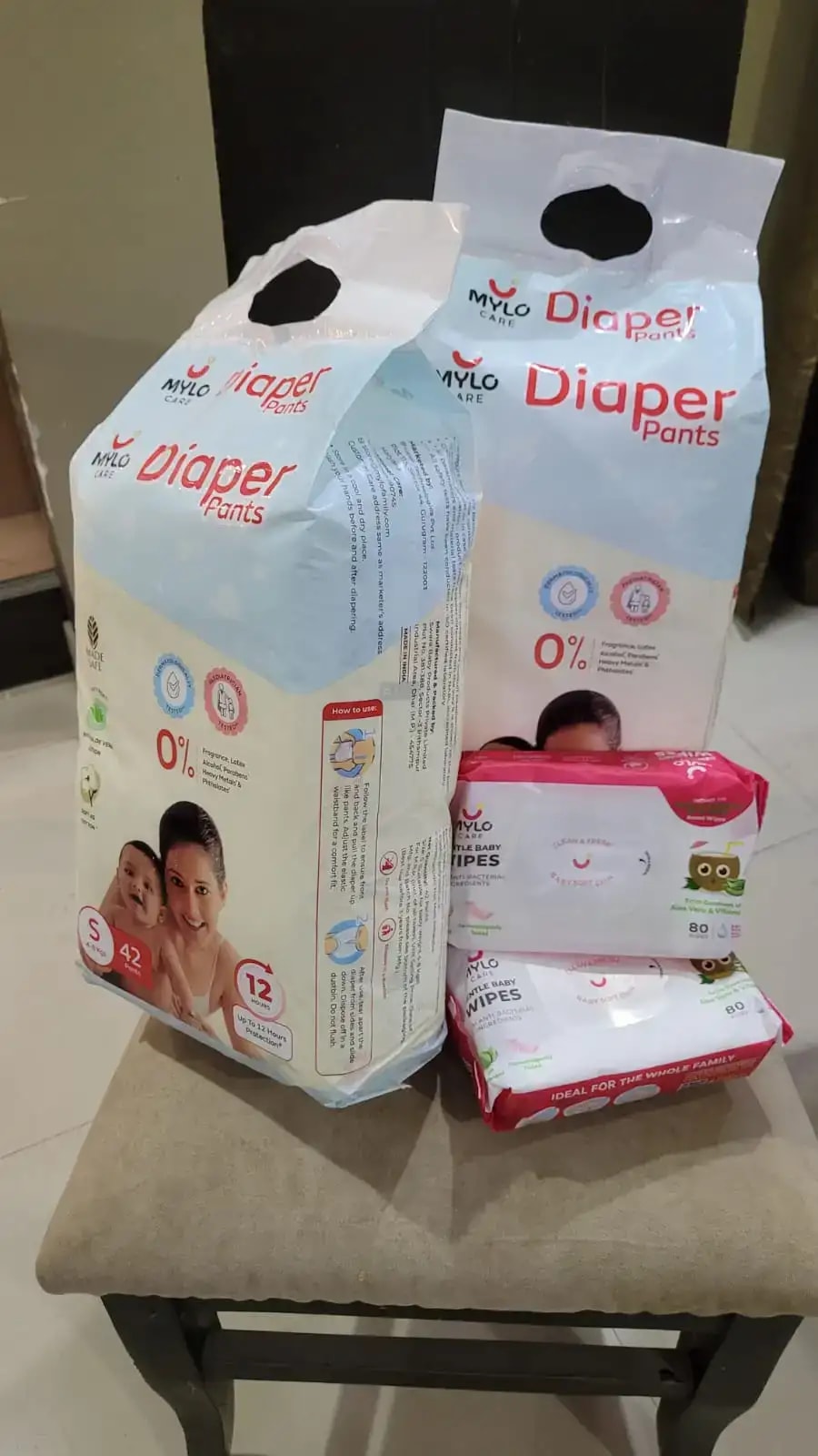 Monthly Diapering Super Saver Combo - Baby Diaper Pants Small (S) - (84 count) + Baby Wipes (Pack of 2)