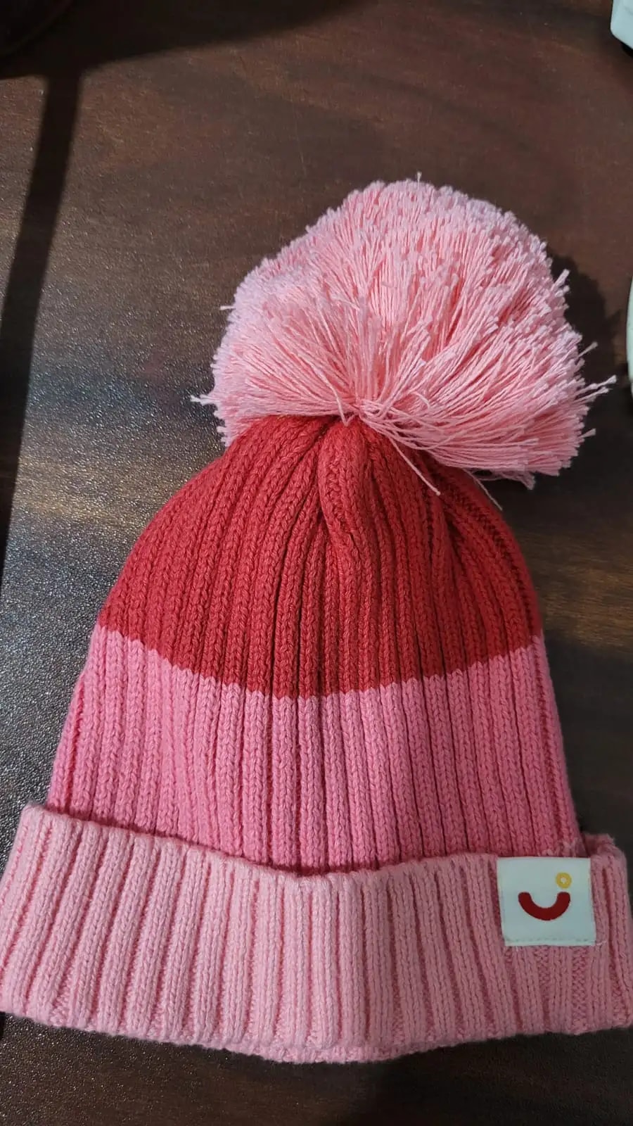Baby Warm Winter Cap/Beanie with Pom-Pom in 100% Cotton – Red & Pink Beanie (0-6M) 
