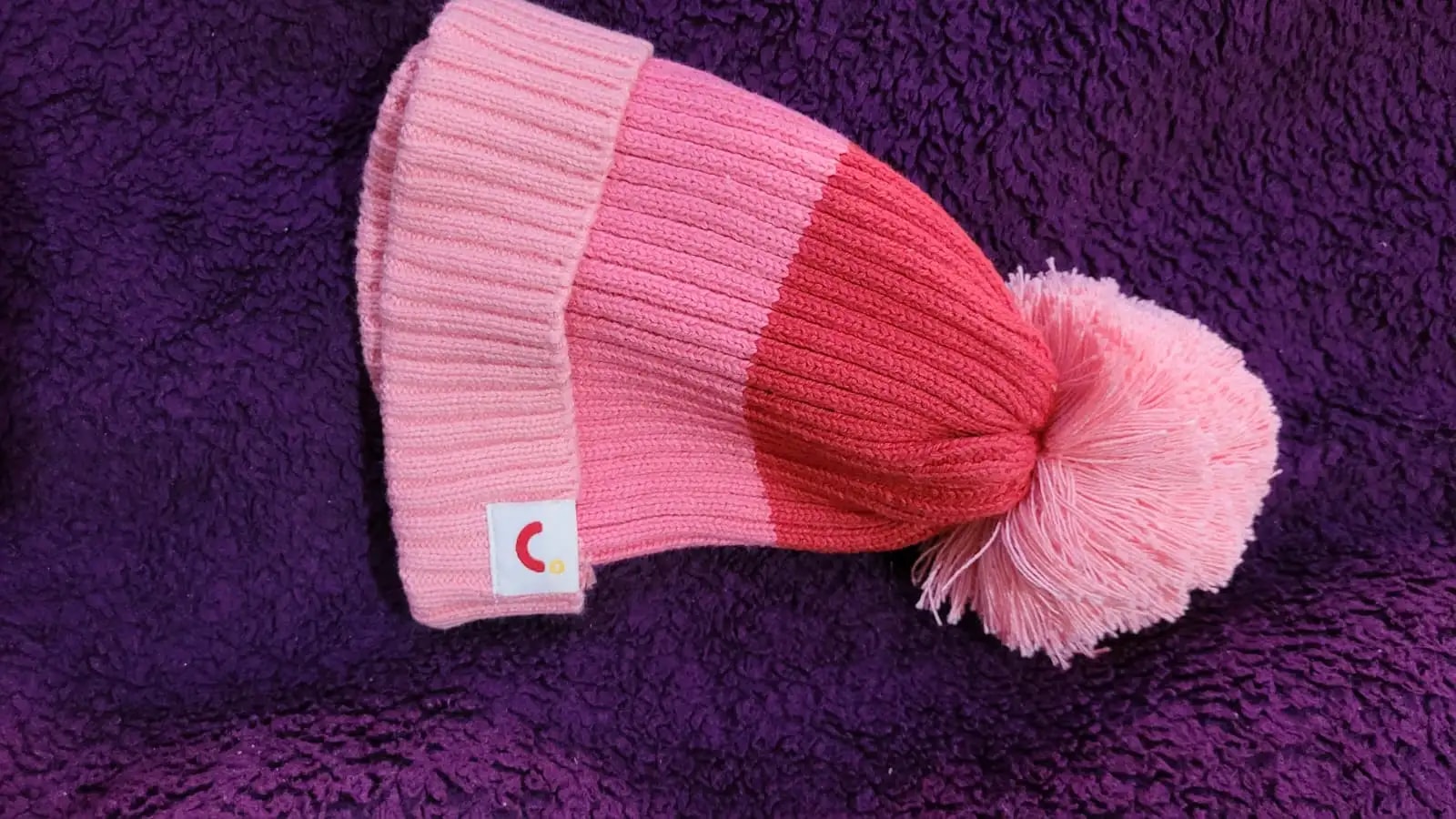 Baby Warm Winter Cap/Beanie with Pom-Pom in 100% Cotton – Red & Pink Beanie (0-6M) 