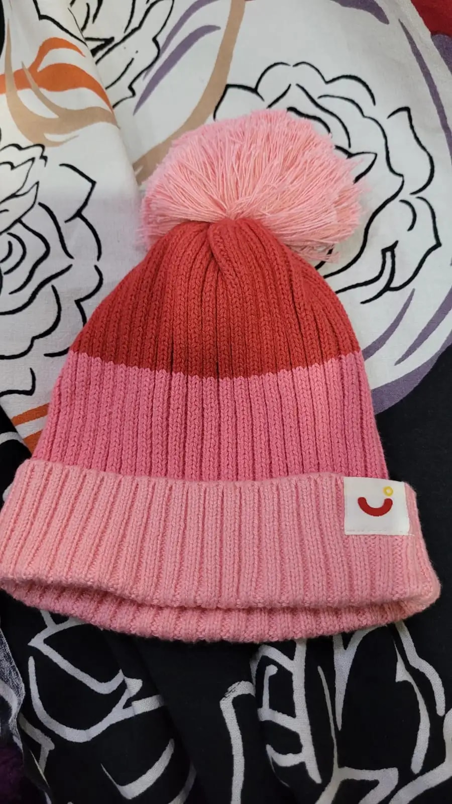 Baby Warm Winter Cap/Beanie with Pom-Pom in 100% Cotton – Red & Pink Beanie (0-6M) 