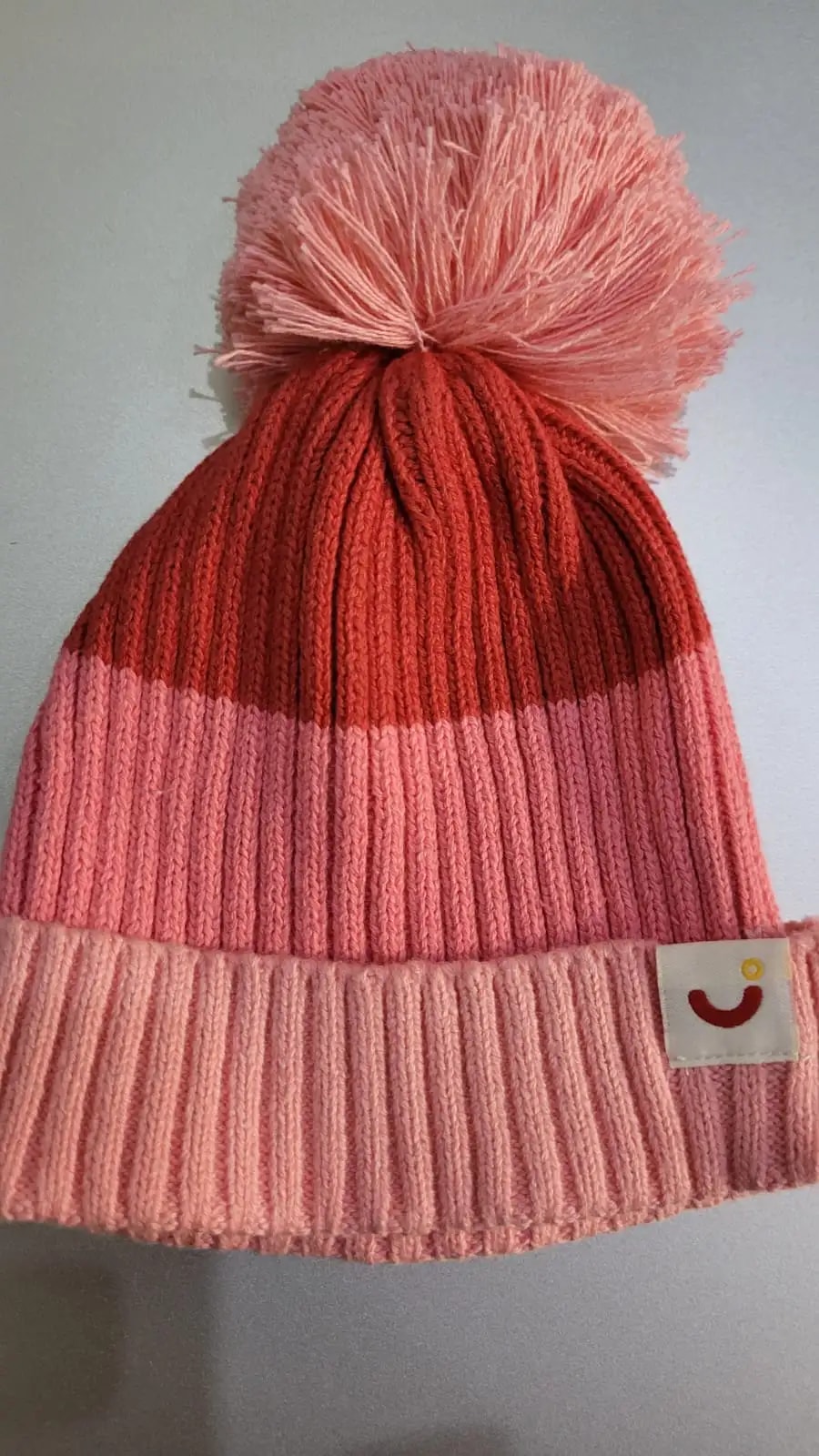 Baby Warm Winter Cap/Beanie with Pom-Pom in 100% Cotton – Red & Pink Beanie (0-6M) 