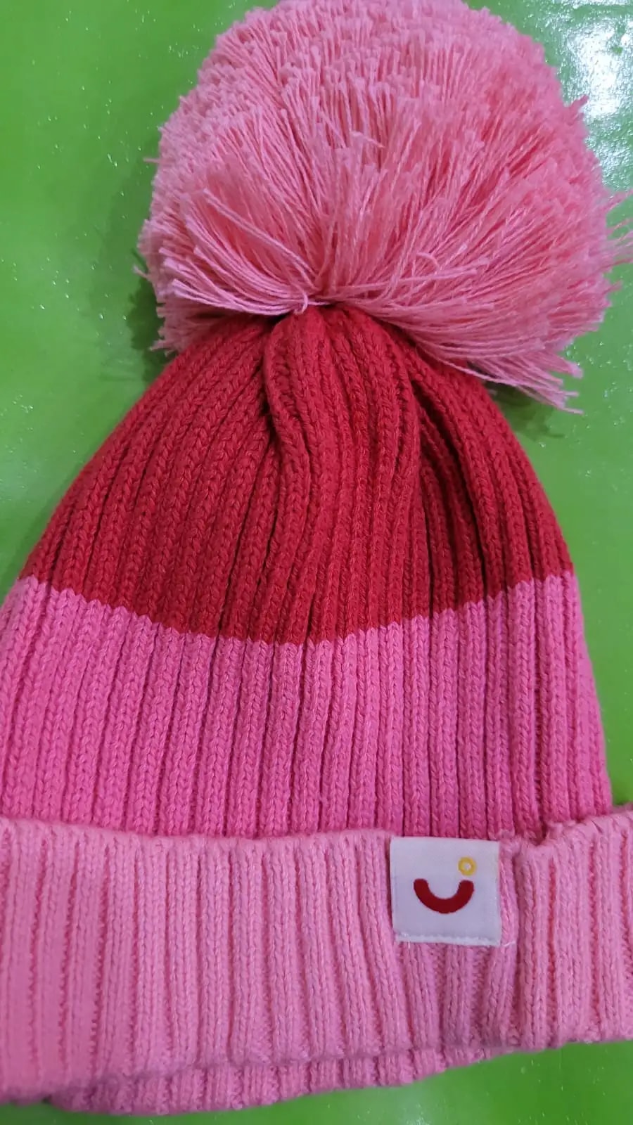 Baby Warm Winter Cap/Beanie with Pom-Pom in 100% Cotton – Red & Pink Beanie (0-6M) 