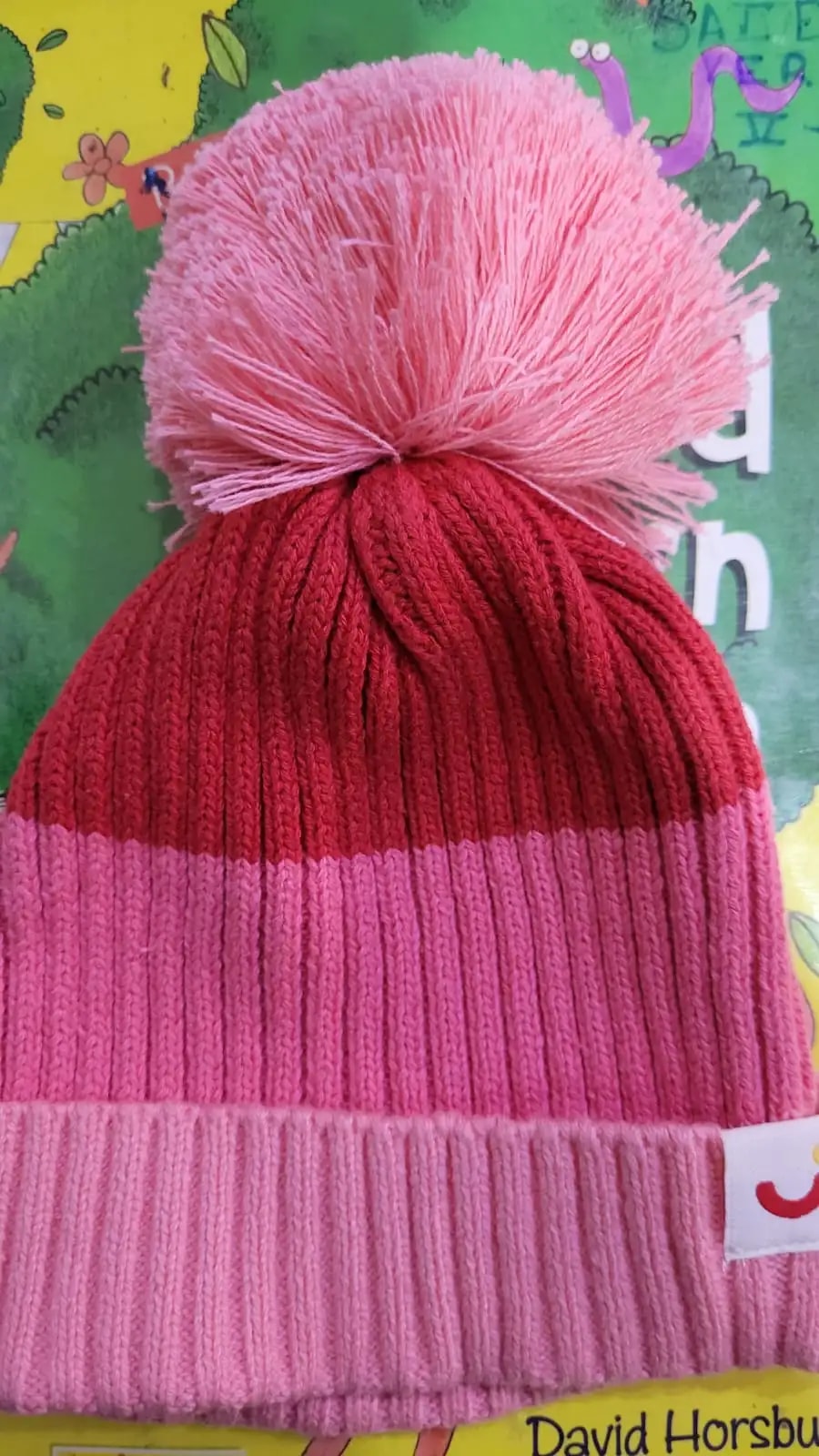 Baby Warm Winter Cap/Beanie with Pom-Pom in 100% Cotton – Red & Pink Beanie (0-6M) 