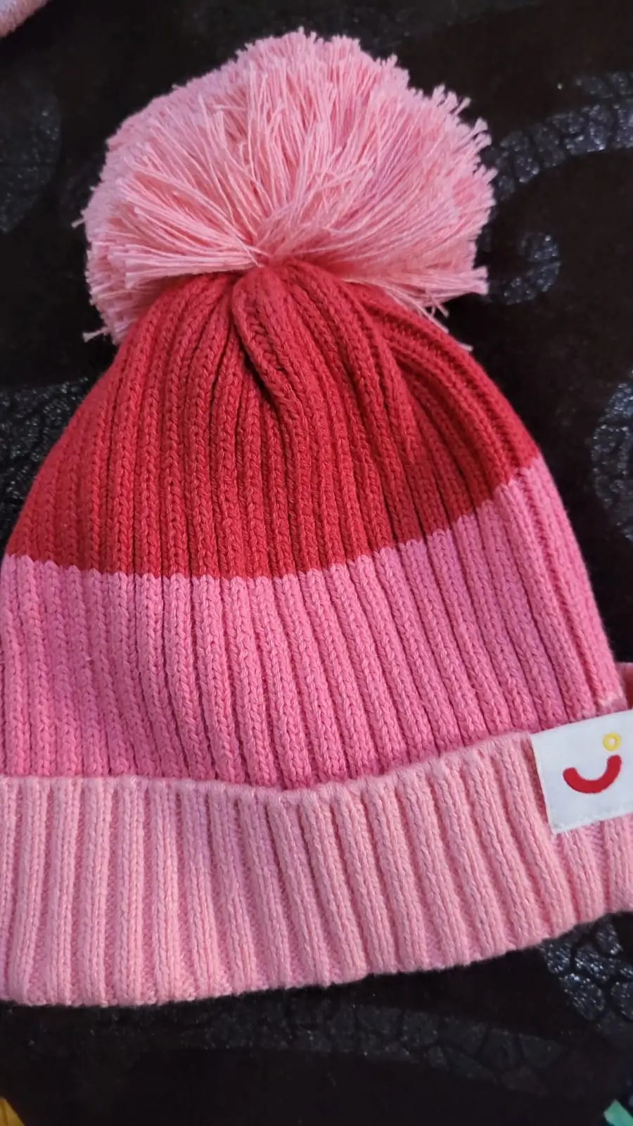 Baby Warm Winter Cap/Beanie with Pom-Pom in 100% Cotton – Red & Pink Beanie (0-6M) 