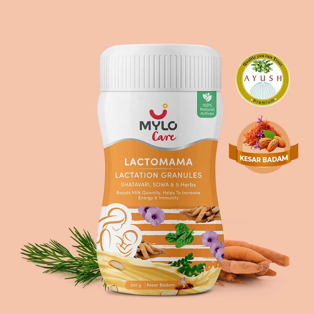 Mylo LactoMama ™ | With Shatavari, Sowa & 5 herbs | Natural Supplement for Boosting Breast Milk Supply | 100% Natural Ingredients | 300g | Pack of 1 | Kesar Badam