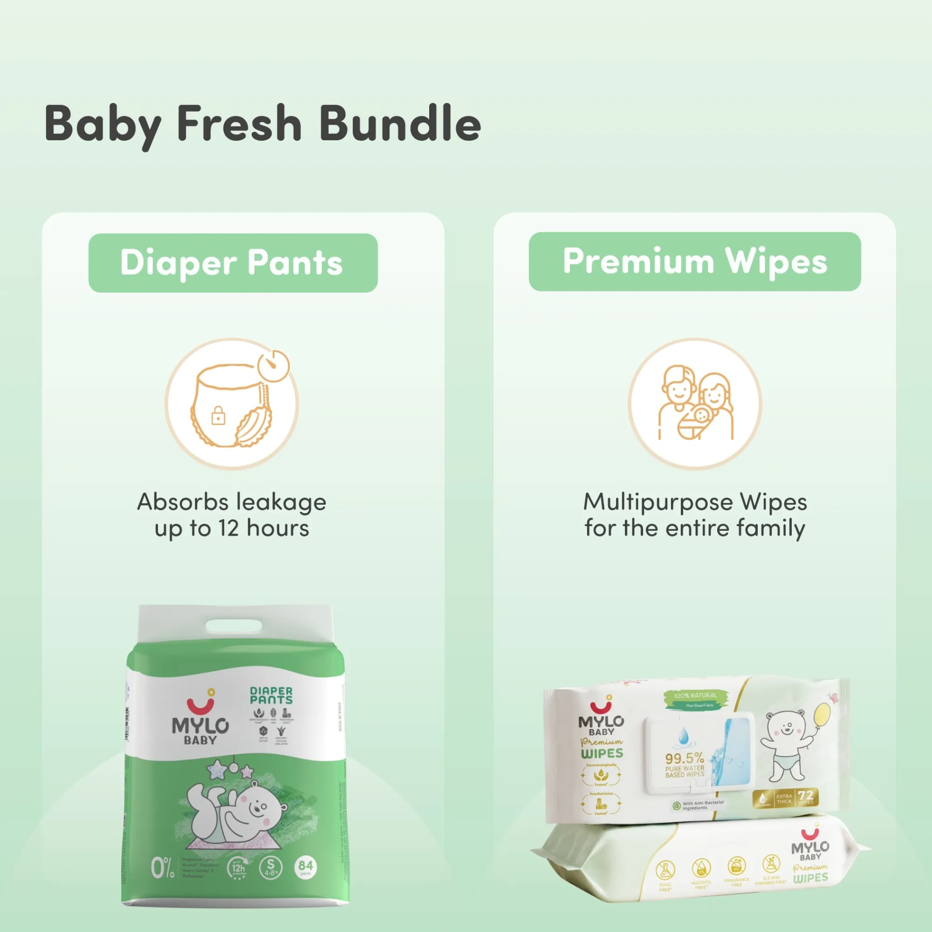 Baby Diaper Pants Small (S) Size 4-8 kgs (Jumbo Pack) + 99.5% Ultra Pure Water- Based Premium Wipes (Pack of 2)