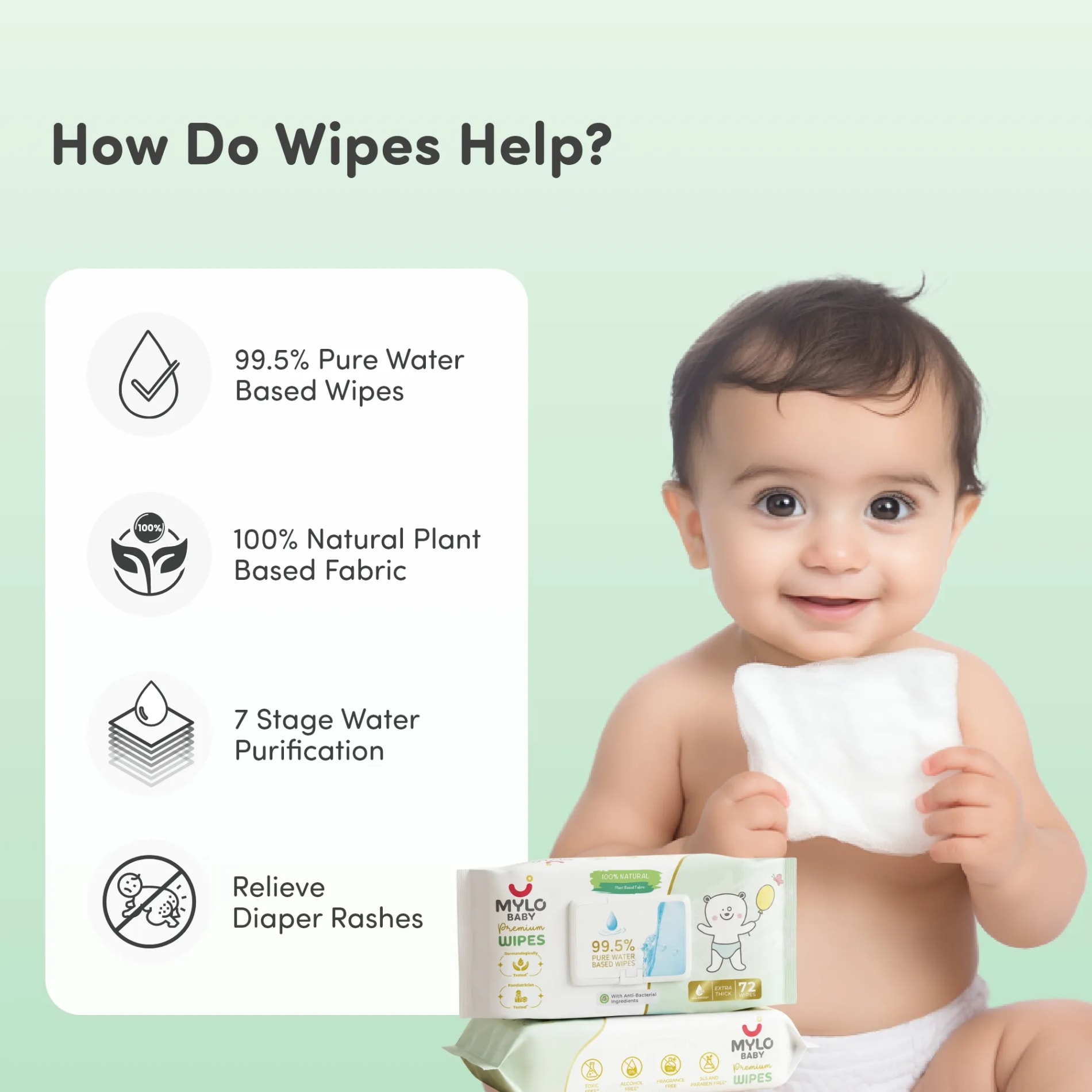 Baby Diaper Pants Small (S) Size 4-8 kgs (Jumbo Pack) + 99.5% Ultra Pure Water- Based Premium Wipes (Pack of 2)