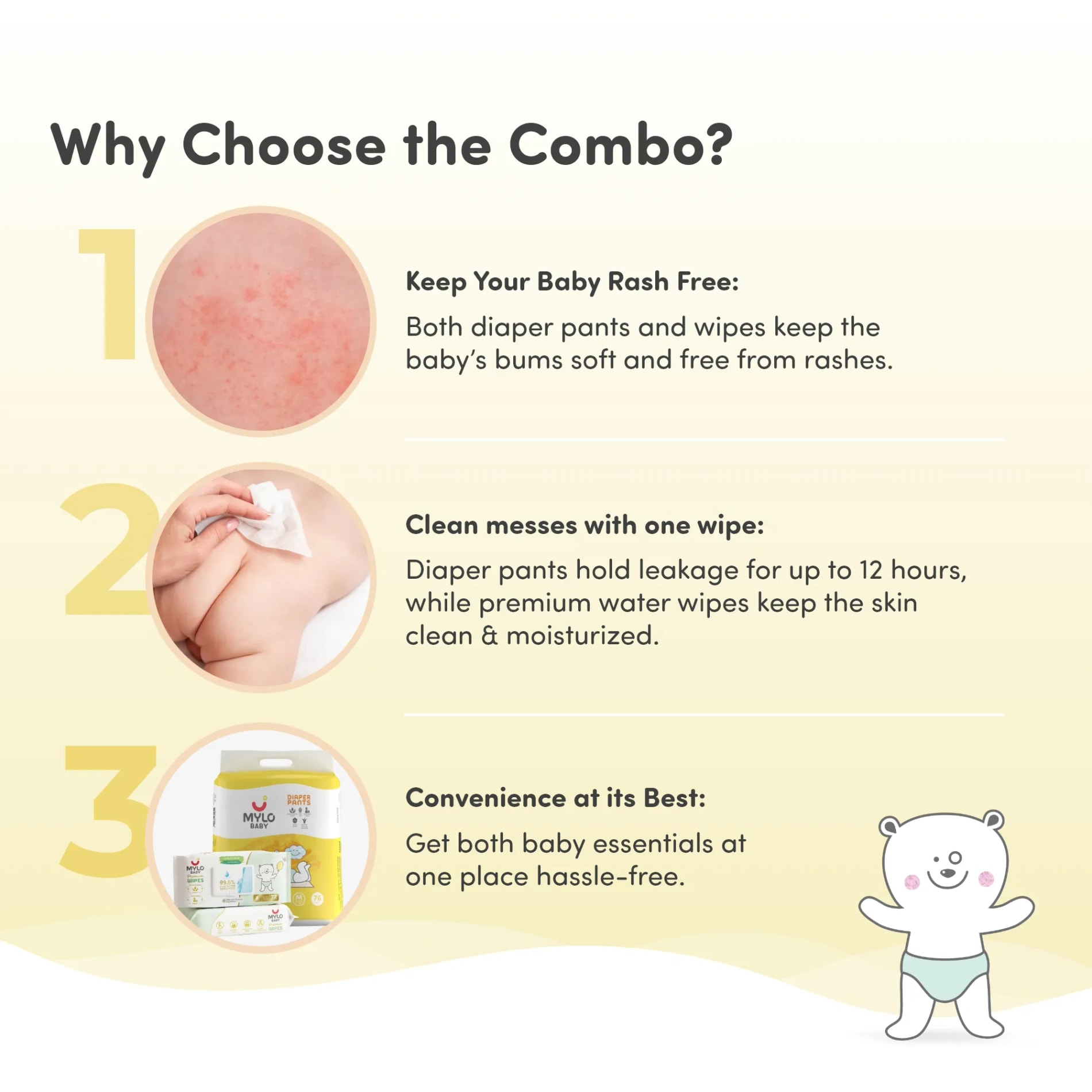 Baby Diaper Pants Medium (M) Size 7-12 kgs (Jumbo Pack) + 99.5% Ultra Pure Water- Based Premium Wipes (Pack of 2)